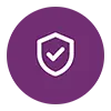 Icon of a shield with a check in it in a purple circle.