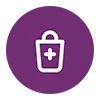Icon of a bag with a plus symbol inside a purple circle
